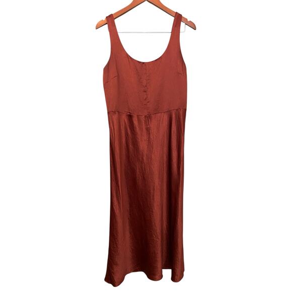 Vince Fitted Satin Midi Slip Dress US 10 Rust Burnt Orange Formal Party Glam - Picture 4 of 15